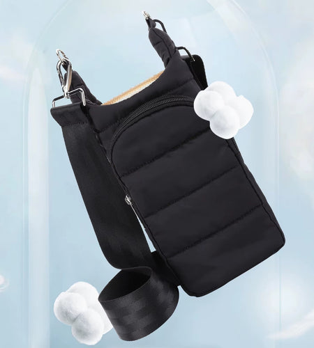 Water Bottle Carrier Adjustable Wide Strap Water Bottle Puffer Tote Portable Water Bottle Pouch Soft for Outdoor Travel