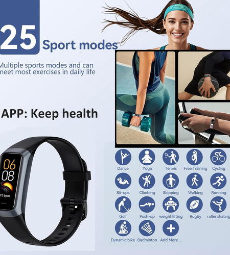 Keep Health Fitness Trackers for Women Men, Amoled Fitness Tracker for Android&Ios, Alarm Stopwatch Fitness Tracker with Blood Pressure Monitor, Calories Burned IP68 Waterproof Fitness Step Tracker