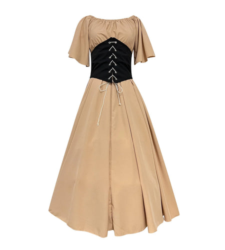 Womens Renaissance Faire Dresses Medieval Irish Traditional plus Size Dresses Ruffle over Dress Corset Retro Cosplay Gown