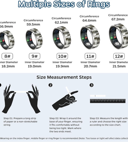 Smart Ring Health Tracker, Sleep Tracker Ring with Heart Rate, Waterproof Fitness Ring for Activity Monitoring/Steps/Distance/Calories,Air Gestures,Up to 7Day Battery,For Ios Android(Stylish Silver#8)